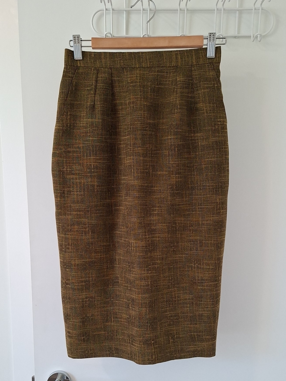 Classic Vintage/Retro Mustard & Black Checked Pencil/Sheath Skirt (Size XS-S)